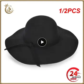 1/2TK talve Mütsid Naistele Kopp ühise põllumajanduspoliitika Pehme Vintage Lai Nokk Villast Vilt Pallija Fedora Müts Floppy Cloche Naiste Suur Müts