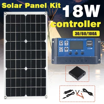 18W18V päikesesüsteemi Komplekt USB Laetav Solar Panel Power Inverter Väljas Telkimine Päikese Vöö 30A /60A/100A Päikese Töötleja