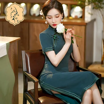 2022 aasta kevadel ja suvel uued naiste moeshow fashion retro käepideme muster cheongsam elegantne seksikas kleit hiina qipao