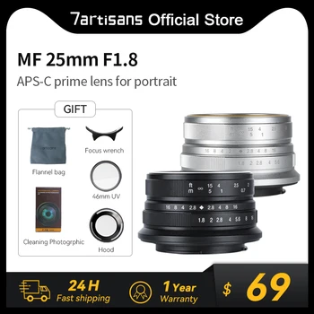 7artisans 7 käsitööliste 25mm F1.8 Manual Focus Prime Objektiiv Sony E Zev-10 A6000 A6500 A7 Fujifilm FX X-T4 Canon EOS-M Micro 4/3