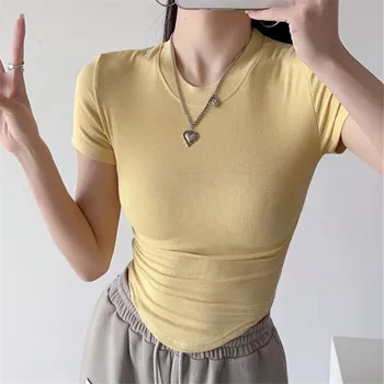 Ameerika Retro Mantel Naine Tshirt Lühikesed Varrukad Tee Peal Slim O-kaeluse Naiste T-särk Harajuku Naiste Rõivad