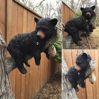 Black Bear Cub Napping Kohta Puu Skulptuurid Ja Kujukeste Vaik Käsitöö Kuju Kodu Aed Decor Aed Hoone Väljas Decor