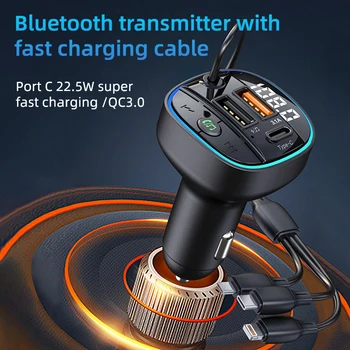 Bluetooth-FM-5.0 Bluetooth Car Adapter 3 Sadamate 22.5 W, Kiire Laadimine&Q 3.0 FM Bluetooth-Auto Saatja, 3 in 1 Tasuta Kaabel