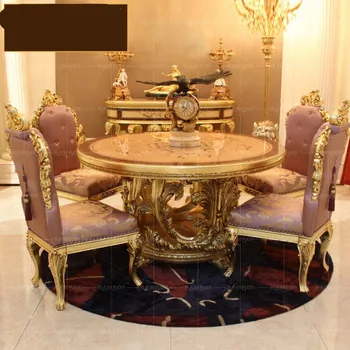 custom Villa mööbel Euroopa täispuidust söögilaud prantsuse luksus nikerdatud gold foil ring tool