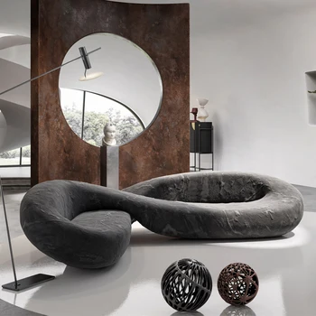 Disainer diivan minimalistlik elutuba loominguline wabi-sabi stiilis õõnes tagasi klaaskiud kangast diivan