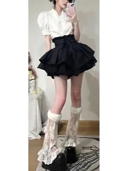 Elegantne Vabaaja Y2k 2 Töö Kleit Set Naiste Valged Lühikesed Varrukad Tops + Vibu Must Mini Seelikud 2023 Suvel Korea Fashion Sobib
