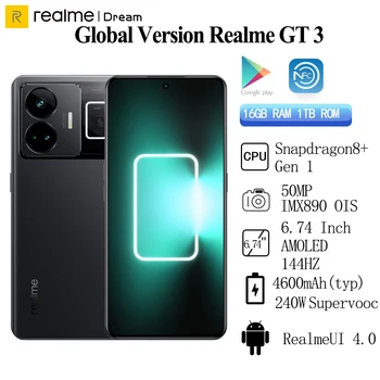 Globaalne Versioon Realme GT 3 Snapdragon 8+ Gen1 16GB RAM 1TB ROM 4600 mAh 240W SUPERVOOC 6.74
