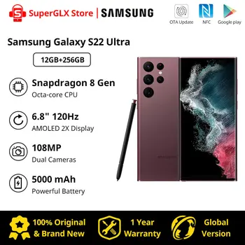 Globaalne Versioon Samsung Galaxy S22 Ultra 12GB 256GB Snapdragon 8 Gen 1 5G 120Hz AMOLED Display 2X Android 12 108MP Dual Kaamerad