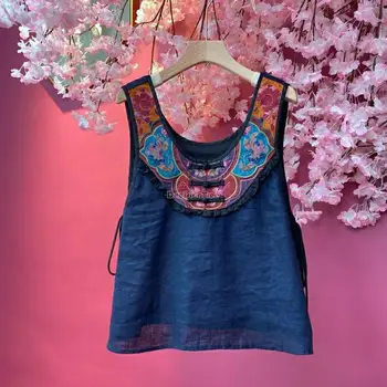 kevadel ja suvel uus retro hiina etnilise stiili linane tikand camisole lahti vabaaja naiste cheongsam nuppu camisole s220