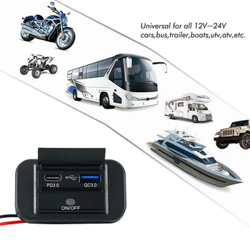 Kiire Laadimine PD Tüüp C Dual USB-Pordid Auto, Bussi Laadija Pistikupesa Adapter 12V/24V USB Power Paneel Swith Mere-Mootorrattad