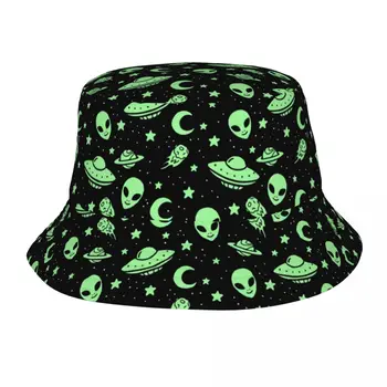 Kokkupandav Tulnukate Ja UFO Muster Kopp Mütsid Naistele Meeste Trükitud Suvel Rannas Päikese Kalamees Kork
