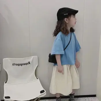 Korea Kids Tüdrukute Riided Suvel Uus Õhuke Vabaaja Sinine Lotendav T-särk + Lai Jalg Püksid, Kahe-osaline Komplekt 2-10Y Beebi Tüdruku Riided Komplekt
