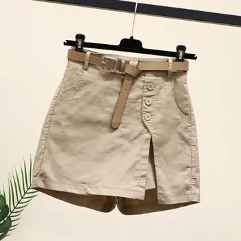 Lady Mini lühikesed Püksid Stiilne Naiste Kõrge Vöökoht Seelik, lühikesed Püksid Nuppu Detail Lõhik Taskud Pehme Stiilne Moodne