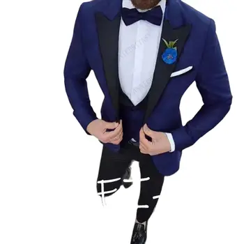 Luksus Topelt Karavan Pulm Kostüümid Meeste Terno Slim Fit 3 Tükki Smoking Kohandatud Meeste Pintsak Trajes Elegantes Para Hombre