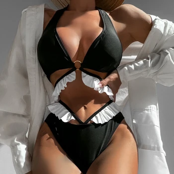 must ruffled kaelarihma seksikas supelpüksid split bikiinid naiste ujumistrikoo fashion holiday beach ujumistrikoo daam