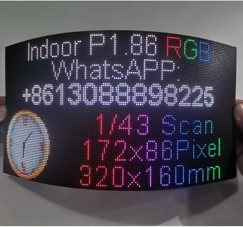 P1.86 Sise-Värviline LED-Ekraan, Paneel 320x160mm Paindlik moodul,LED Maatriks RGB Paneel 172x86,1/43 Scan,HUB75E sadam