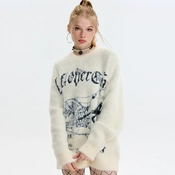 Palus Pullover 2023 aasta Sügisel, Talvel Lahti Naiste Kampsun Ameerika Stiilis Vintage Knitwears Daamid Kirja Streetwear Naiste Riided