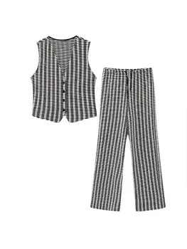 PB&ZA Naiste Uus Mood Tasku Tekstuuriga Jacquard Vest Koo Püksid Vintage V-Kaeluse Nuppu Slim Casual Šikk Naine Sobib Mujer