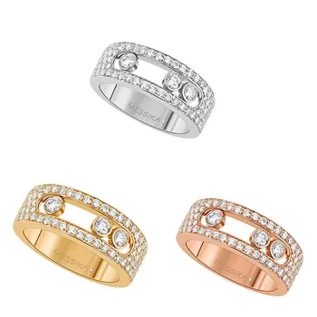 Prantsuse Luksus Brand Ehted On 925 Sterling Hõbe Kolm Vääris-Kivi Slideable Täis Teemante Armsamaid Ringi