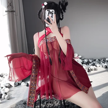 SENMHS Sexy Lingerie Babydoll Cosplay Kostüüm Klassikalise Stiili Tikandid Naiste Üliõhukesed Perspektiivi Hiina Hanfu Nightgowns