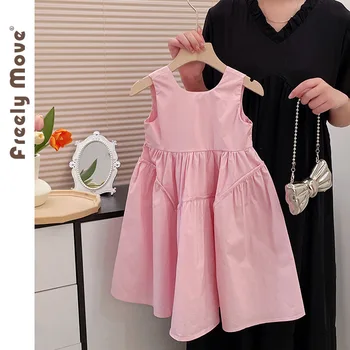 Sweet Baby Tütarlaste Suvine Kleit 2023 Uusi Tahke Varrukateta Plisseeritud Laste Kleidid, Laste peorõivad Tüdruk Kleit