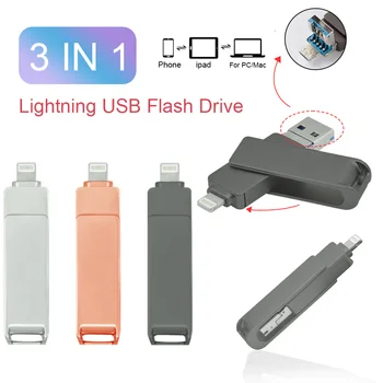 USB 3.0 Flash Drive 64GB 128GB Pen Drives 32GB 256GB Mitme võimsusega ladustamine iPhone 14 13 12 6 USB/Otg/Välk