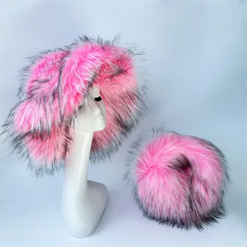 Uus roosa suur nokk naiste talvel soe ja paksenenud imitatsioon pesukaru karusnahast kalamees müts kopp müts mütsid naistele
