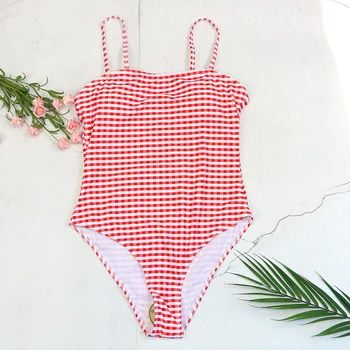 Vintage Ruuduline Bikiinid Ujumistrikoo Ühes tükis Ujumisriided Naiste Monokini Holiday Beach Varustus Bikinis Komplekti trikoo Traje Bano Mujer