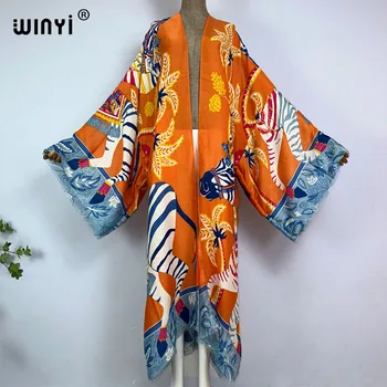WINYI kimono Aafrika suvel boho prindi beach supelrõivad Elegantne Jakk seksikas Puhkus maxi beach kanda ujumistrikoo naine õhtul kleit
