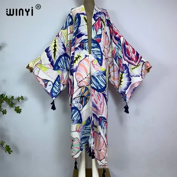 WINYI kimono suvel Taim prindi Bikiinid Cover-up Elegantne beach varustus naiste sexy silk tunne vestidos para mujer kleit rüü