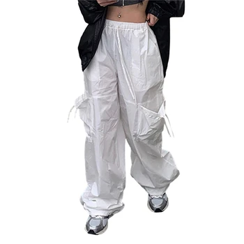 Xingqing Langevari Püksid y2k Esteetiline Naiste Tahked Värvi Pingutusnöör Elastne Vöökoht Kottis Cargo Püksid, mille Taskud Streetwear