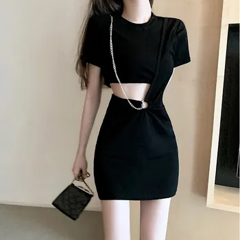2023 Uus Korea Stiilis Stiilne Disain Lohkus Lühike Seelik Naiste Sexy Slim Elegantne Kett Suvel Kleidid Lühikese Varrukaga, Kanna Kleit