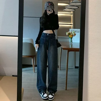Y2K Teksad Naistele korea Fashion Kottis Vintage Kõrge Vöökoht Denim Püksid Naine Streetwear Jaapani Lai Jalg Goth Püksid Riided